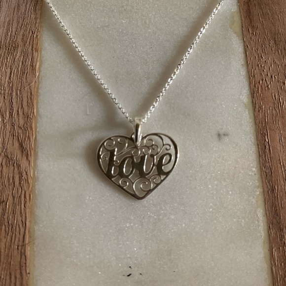 Sterling Silver Jewelry - .925 Solid Sterling Silver LOVE Heart Necklace Heart Chain Italian Chain .925